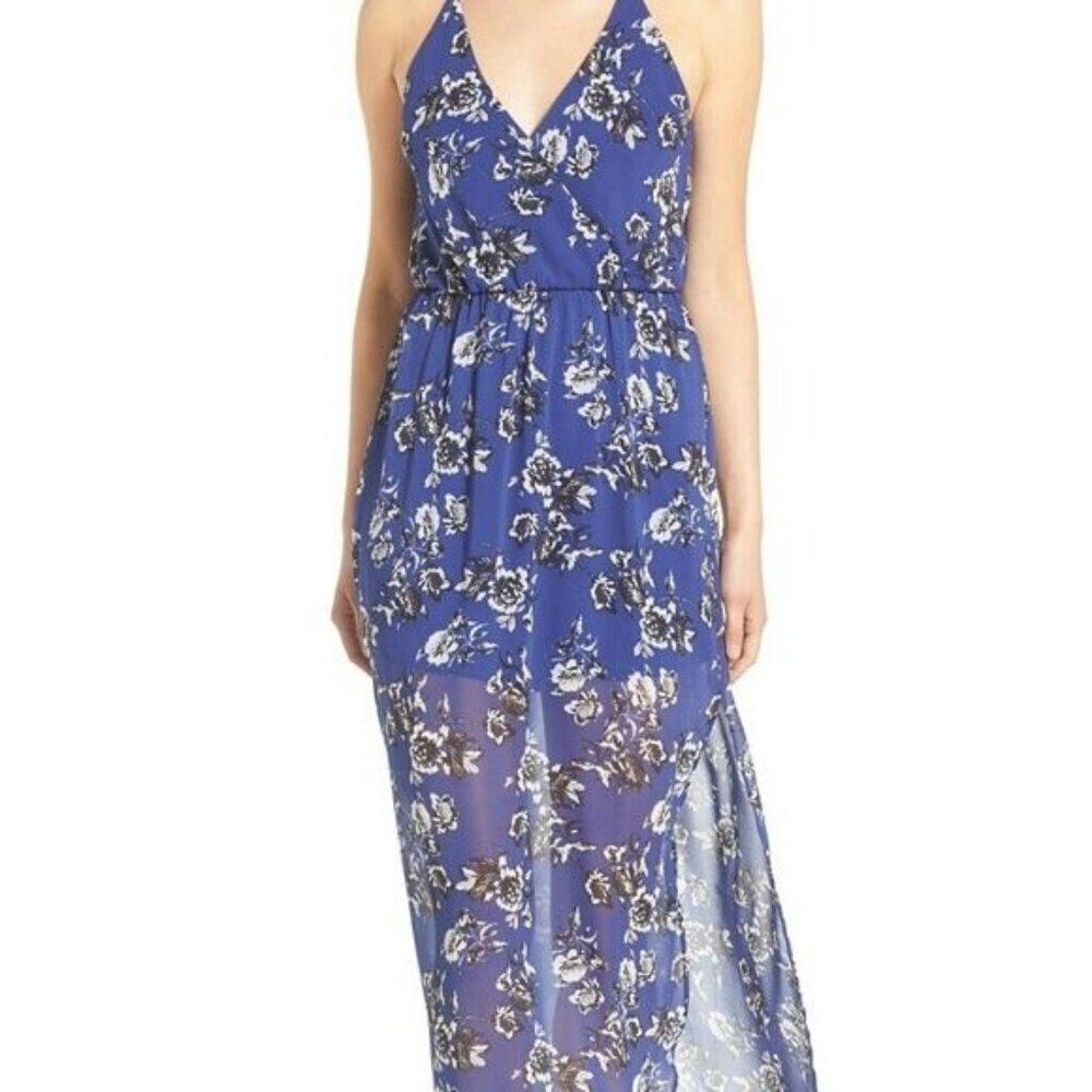Nordstrom LUSH Lined Sheer Floral Maxi Dress Sz Med